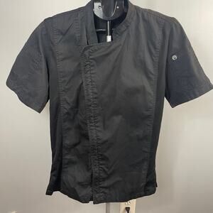 ChefWorks Short Sleeve Black Chef Cook Jacket - Small